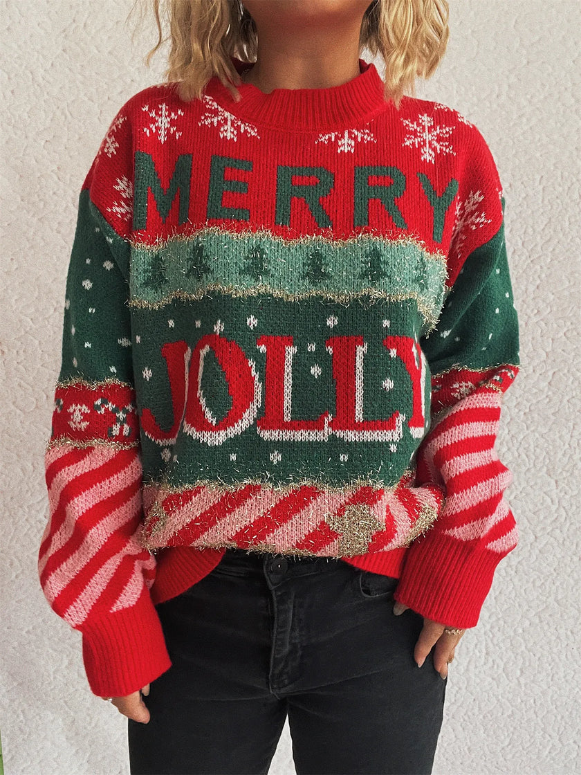 Red FJØRNA Clara Christmas jumper for women featuring a cozy festive knit design, perfect for holiday celebrations.
