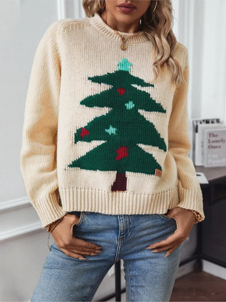 FJØRNA Clara Christmas Jumper for Women, red festive casual pullover with holiday-themed design, cozy and stylish for winter wear.
