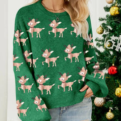 FJØRNA Clara women's Christmas jumper in red with fun holiday pattern, cozy pullover perfect for festive occasions