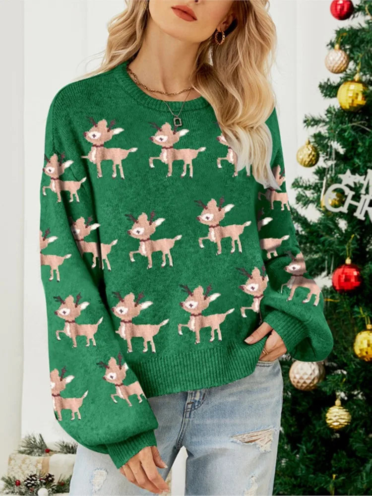 FJØRNA Clara women's Christmas jumper in red with fun holiday pattern, cozy pullover perfect for festive occasions
