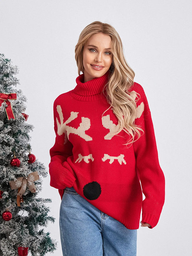 Red Emma Christmas jumper for women by FJØRNA featuring festive holiday design, cozy pullover for seasonal celebrations.