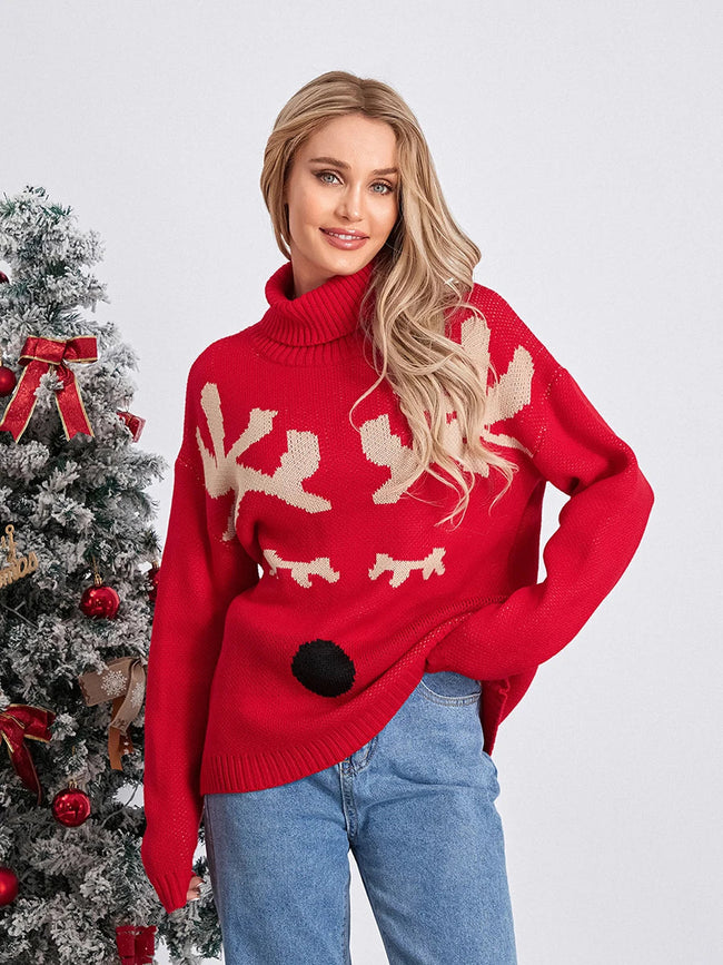 Red Emma Christmas jumper for women by FJØRNA featuring festive holiday designs, cozy pullover perfect for the holiday season.