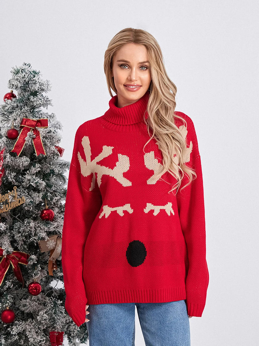 Red Emma Christmas Jumper for women by FJØRNA featuring festive fun design, cozy pullover for holiday cheer.