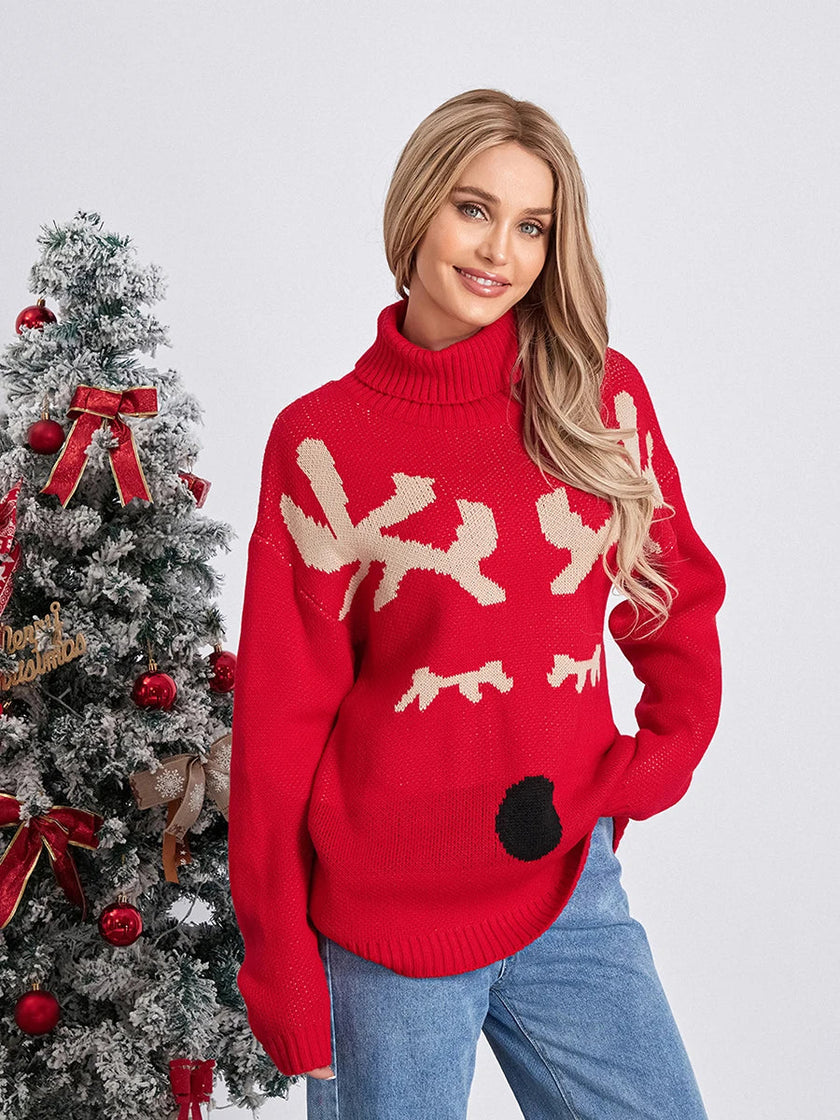 Red Emma Christmas Jumper for women by FJØRNA featuring a festive holiday design, cozy pullover perfect for the season.