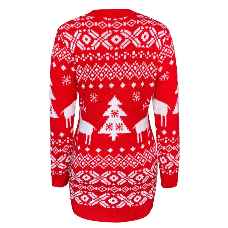 Red Emma Christmas jumper for women by FJØRNA featuring vintage style pullover with festive holiday design.