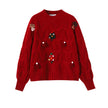 FJØRNA Clara Christmas Jumper for women, wine red cozy vintage pullover with festive holiday design, long sleeves, soft knit fabric.