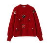 FJØRNA Clara Christmas Jumper for women, wine red cozy vintage pullover with festive holiday design, long sleeves, soft knit fabric.