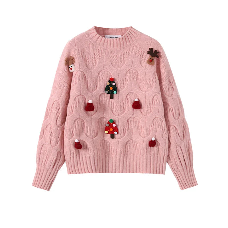 FJØRNA Clara Christmas Jumper for women, wine red cozy vintage pullover with festive holiday design and warm knit texture.