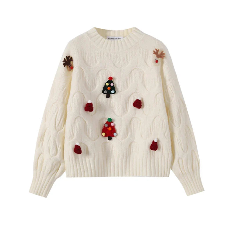 FJØRNA Clara Christmas Jumper for women in wine red, cozy vintage pullover with festive holiday design, perfect for winter wear.