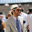 FJØRNA Carolus Handmade Classic Panama Hat for men, white summer sun hat with elegant, handcrafted design and wide brim.