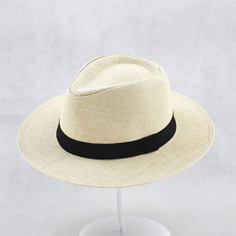 FJØRNA Carolus handmade classic Panama hat for men, white summer sun hat with elegant, handcrafted design and wide brim.