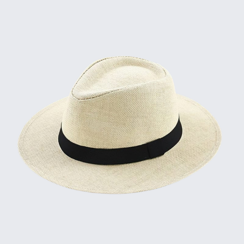 FJØRNA Carolus handmade classic Panama hat for men, white summer sun hat with a stylish, elegant design and wide brim.