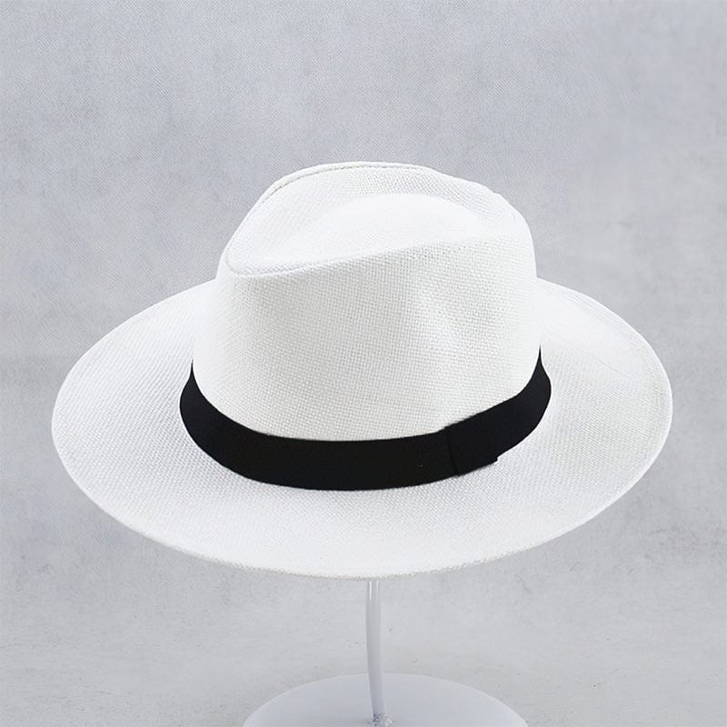 FJØRNA handmade unisex Panama hat for men, white, classic style, 52-54.5 cm, woven straw material, stylish sun hat.