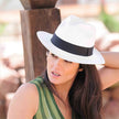 Unisex handmade Panama hat by FJØRNA, white with a classic style, size 52-54.5 cm, lightweight and breathable for warm weather.