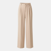 Beige high-waist wide-leg women's pants by FJØRNA, loose pull-on style with comfortable fit and tailored design.