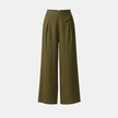 White high-waist cotton linen wide-leg trousers for women by FJØRNA, featuring a relaxed fit and side pockets.