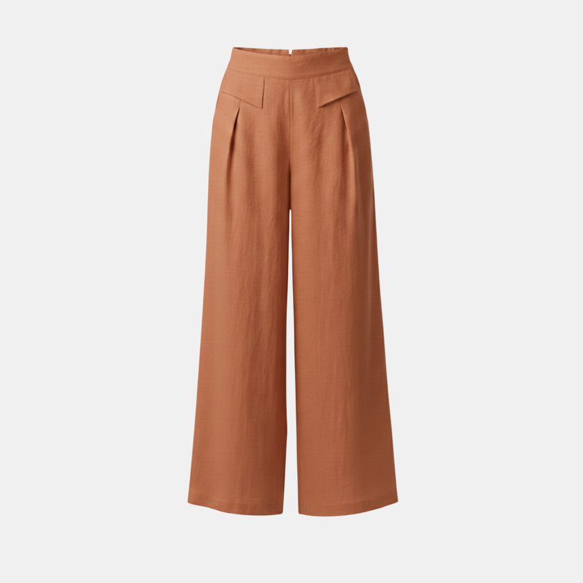 White cotton linen wide-leg trousers for women with high waist, featuring pockets, by FJØRNA.