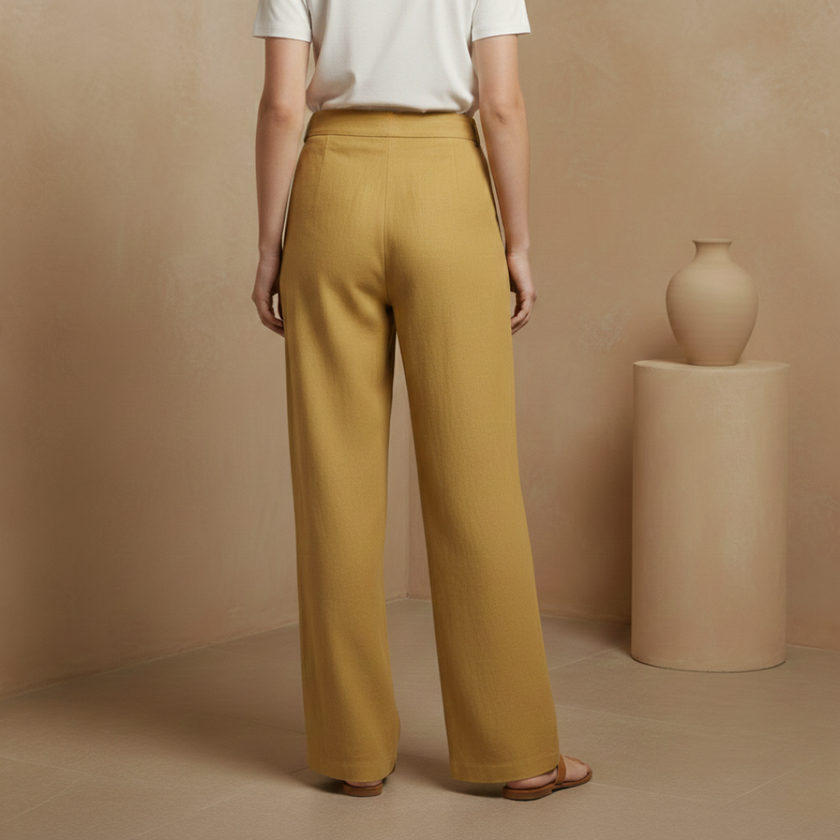 White cotton linen wide-leg trousers for women by FJØRNA, high waist, with side pockets and a relaxed fit.
