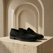 Men's beige suede slip-on loafers by FJØRNA, casual men's shoes with soft suede and comfortable slip-on design.