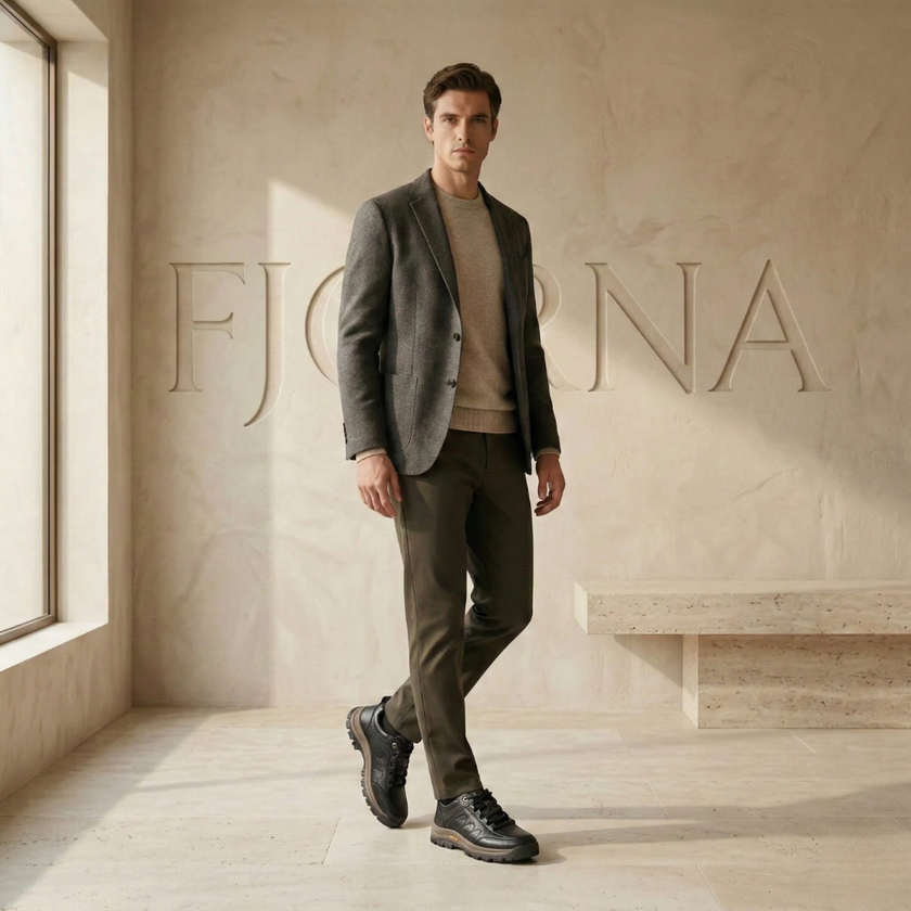 Men's red leather orthopedic shoes by FJØRNA, comfortable walking shoes with supportive design and durable leather upper.