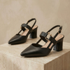 FJØRNA women's red orthopedic heels with a comfortable design, featuring a stylish pink alternative for women.
