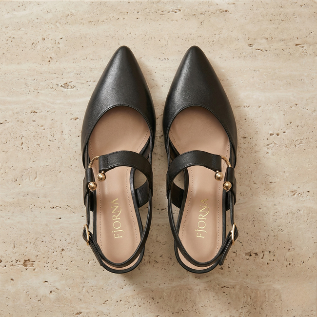 FJØRNA women's orthopedic pink heels with black accents, comfortable and stylish shoes designed for women.