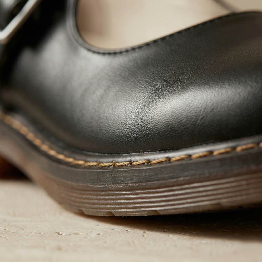 FJØRNA Nina vintage leather Mary Jane shoes for women with strap and comfortable sole in classic brown leather.