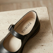 FJØRNA Nina vintage leather Mary Jane shoes for women, brown classic leather shoes with strap and comfortable sole.