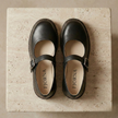 FJØRNA Nina vintage leather Mary Jane shoes for women, brown classic leather with strap and comfortable sole.