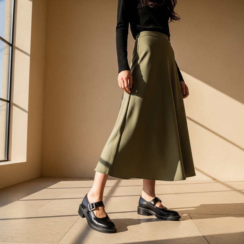 FJØRNA Nina vintage leather Mary Jane shoes for women, brown classic leather with strap and comfortable sole.