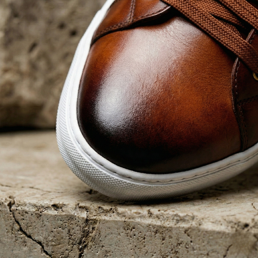 FJØRNA men's genuine brown leather shoes, stylish smart leather shoes with sleek design and polished finish.