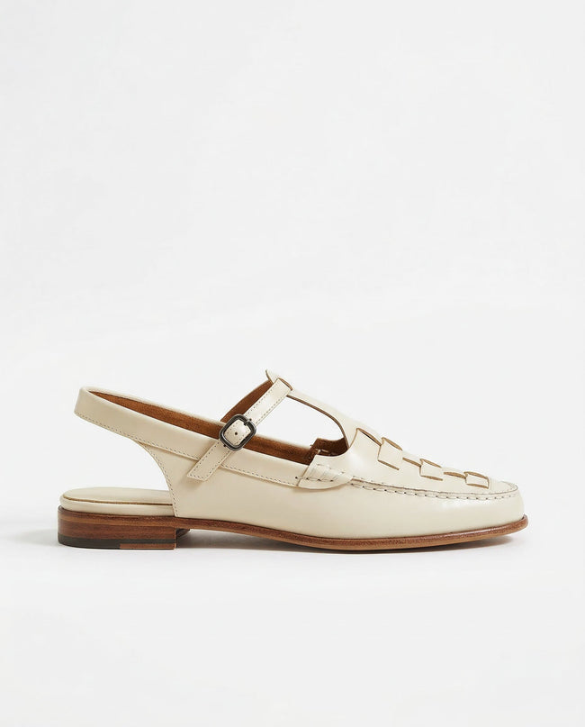 FJØRNA Italian leather woven slingback sandals for women in brown, featuring a stylish design and comfortable fit.
