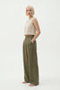 FJØRNA women's knit wide leg trousers with elastic waist, showcasing relaxed fit and soft knit fabric.