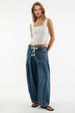 Women’s wide-leg cotton jeans by FJØRNA with a drawstring waist, casual and comfortable pants for everyday wear.