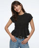Women’s linen ruched ruffle top by FJØRNA featuring a casual, lightweight design with ruffled details and a relaxed fit.