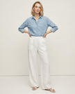 FJØRNA women's knit wide-leg trousers with drawstring waist, showcasing soft fabric and relaxed fit in a casual style.