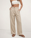 FJØRNA women’s linen cropped culotte trousers with wide leg fit, showing lightweight, textured fabric and relaxed style.