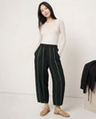 FJØRNA linen wide-leg women’s trousers with elastic waist, showing high-quality linen fabric and relaxed fit.