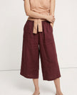 FJØRNA linen wide-leg trousers for women with drawstring pull-on design, showcasing high-quality, breathable linen fabric.