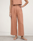FJØRNA wide-leg linen cropped culotte trousers for women, showcasing breathable fabric and relaxed fit style.