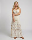 FJØRNA women's elegant floral maxi dress with V-neck and sleeveless design, full-body front view, perfect for summer occasions.