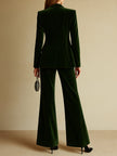 Emerald green velvet two-piece suit set for women, featuring stylish pants and matching top by FJØRNA.