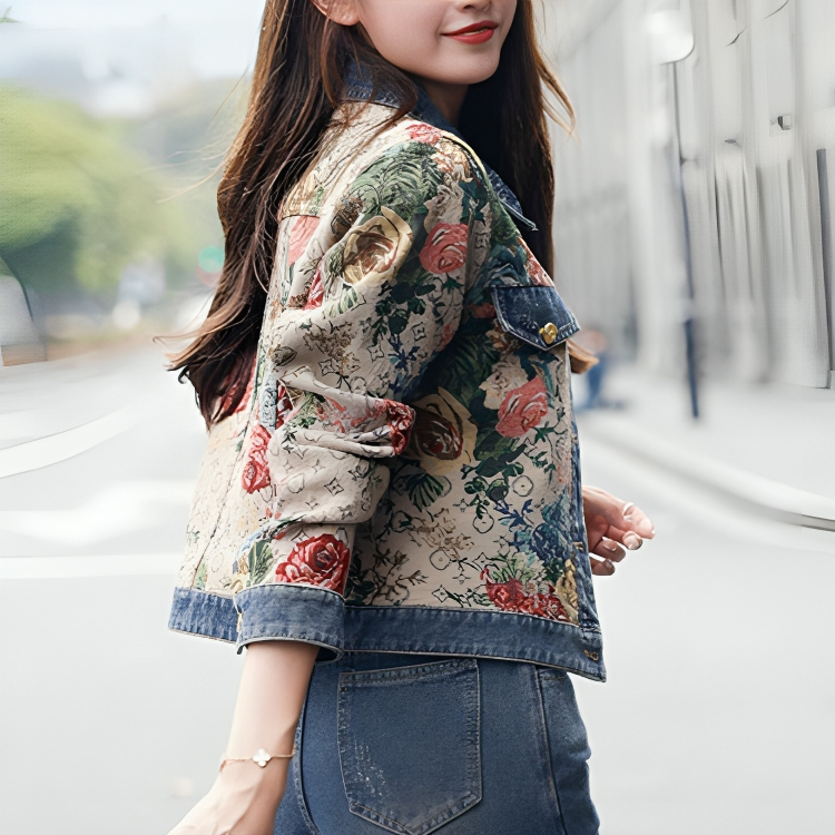 Denim Jacket Women Button Front Collared Long Sleeve
