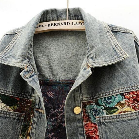 Denim Jacket Women Button Front Collared Long Sleeve