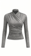T-Shirt Women Draped Collar Pleated Waist Short Sleeve