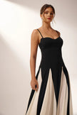 FJØRNA Griselda Color Block Maxi Slip Dress in white, featuring a stylish maxi dress design with color block details.