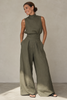 Two-Piece Set Women Sleeveless Top Wide Leg Solid