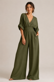Jumpsuit Women Three-Quarter Sleeve High Waist Wide Leg