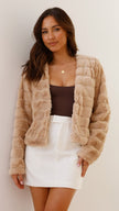 Faux Fur Jacket Women Short Warm Quilted Lining Winter