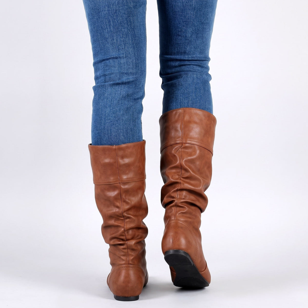 Soft Faux Leather Gathered Slouch Boots for Women | Helene
